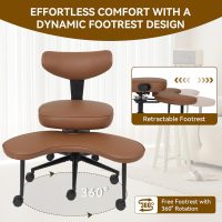 ELECWISH Meditation Chair, ADHD Chair for Adults with Wing Back Support, Criss Cross Kneeling Yoga Desk Office Use with Wheels, Height Adjustable seat and Leg Rest, Brown - Image 3