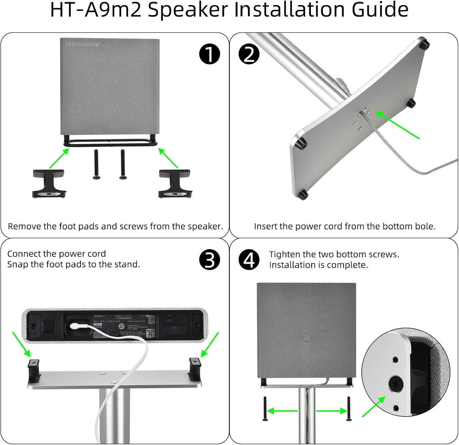 Speaker Stand Pair for Sony BRAVIA Home Theater Surround Sound System HT-A9M2/HT-A9/SA-RS5, Aluminum Alloy Floor Stand Bracket for Sony HT-A9M2/HT-A9/SA-RS5 Speaker - Image 8