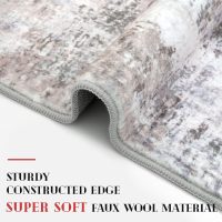 Modern Abstract Runner Rug 2x6, Beige Grey Washable Kitchen Runner Non-Slip Soft Hallway Rug Runner Thin Print Faux Wool Carpet for Entryway Bedroom Laundry Room Indoor Home Decor - Image 4
