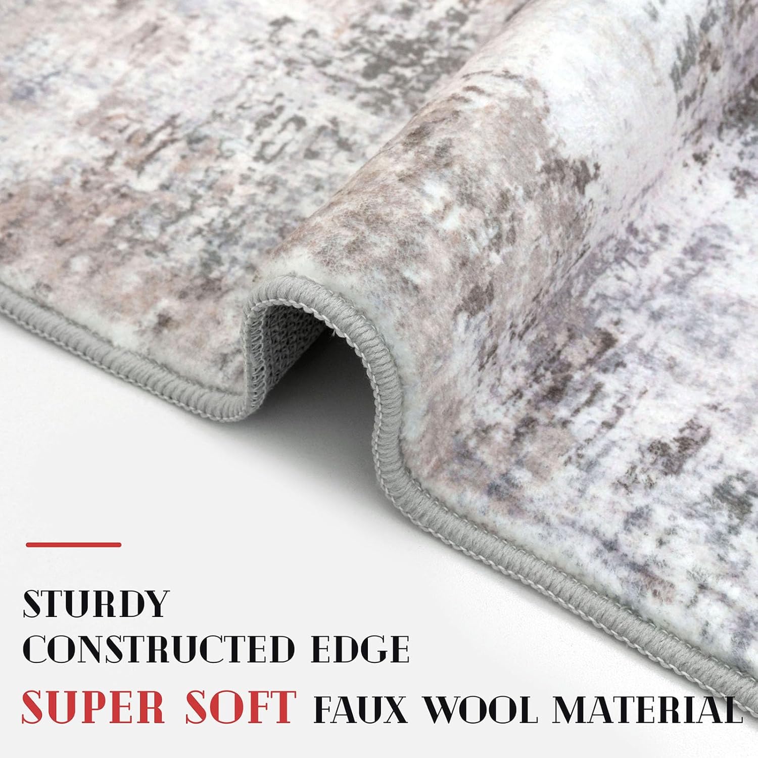 Modern Abstract Runner Rug 2x6, Beige Grey Washable Kitchen Runner Non-Slip Soft Hallway Rug Runner Thin Print Faux Wool Carpet for Entryway Bedroom Laundry Room Indoor Home Decor - Image 4