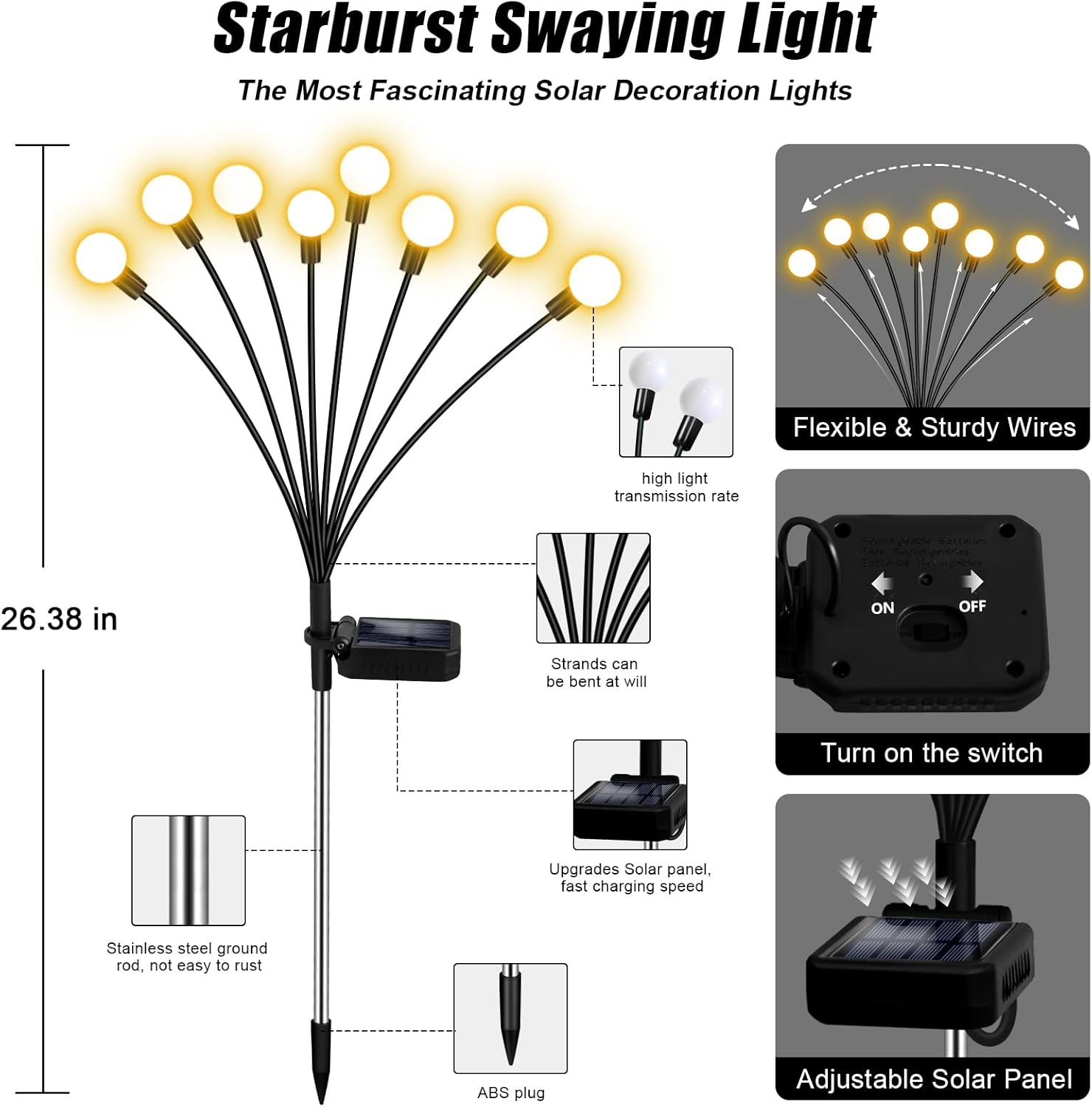 Solar Garden Lights Outdoor, 4 Pack 32LED Swaying Light Waterproof Solar Lights Outdoor for Yard Pathway Patio, Swaying Lawn Decor as Gardening Gifts for Women Holiday - Image 4