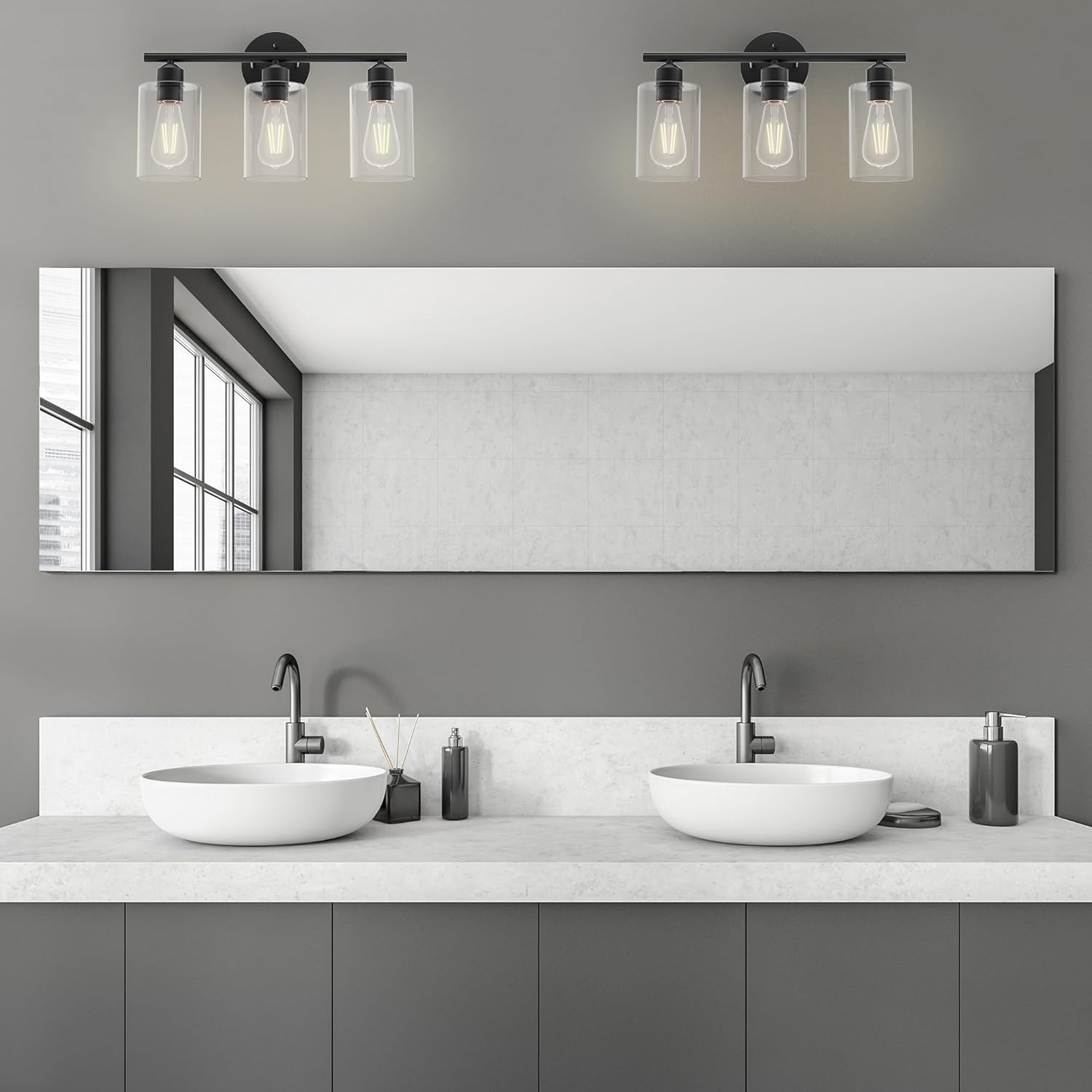 Espird Bathroom Vanity Light Fixtures Matte Black Bathroom Lighting Fixture, 3 Lights Bathroom Light Fixture Over Mirror, Modern Black Vanity Light, UL Certified Wall Sconces with Glass Shades - Image 9