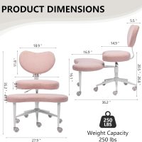 Cross Legged Office Chair with Wheels–360°Swivel Meditation Chair, Adjustable Height Yoga Office Chair for Adults, Ergonomic Kneeling Chair with Back Support for ADHD, Teddy Fabric, Pink - Image 2