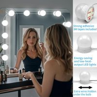 LED Vanity Mirror Lights with 12 Stick On Dimmable Bulbs, 3000K 4500K 6500K & 10 Brightness Levels Adjustable, Plug in USB Cable, Hollywood Style Mirror Lights for Makeup Desk Bathroom Dressing Room - Image 4