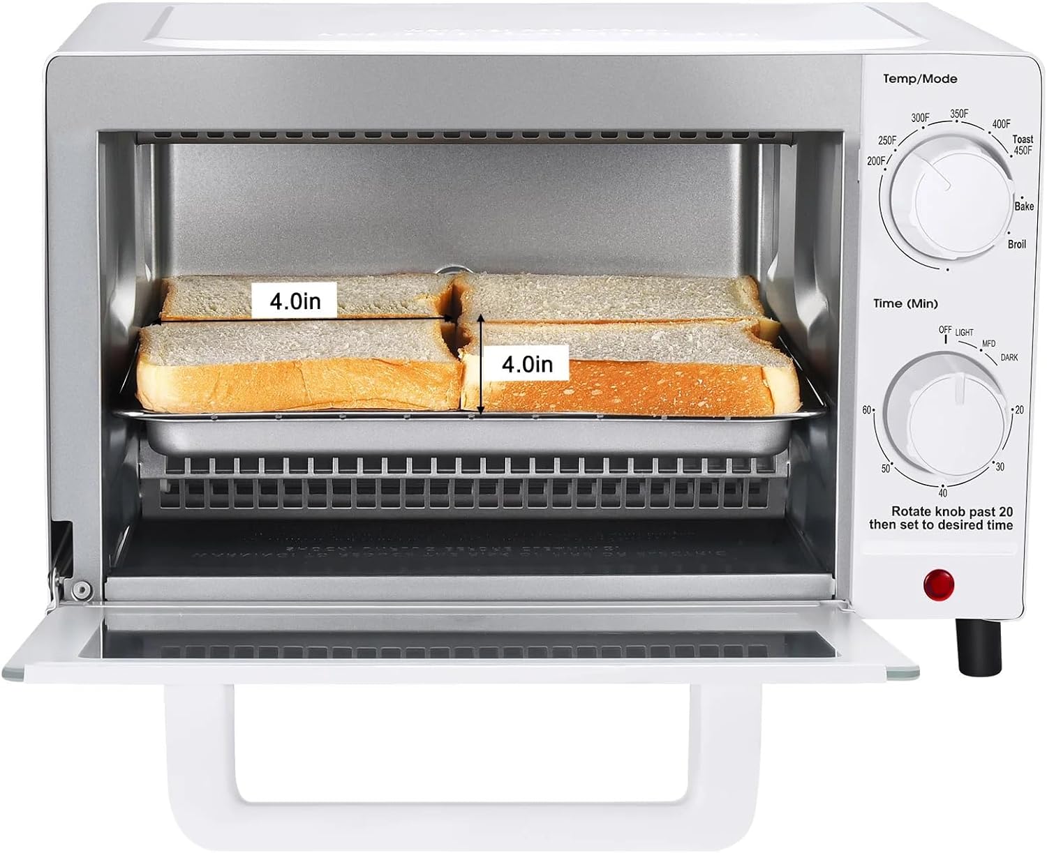 Mainstay Toaster Oven Combo Kitchen Appliances, Fits 9” Pizza, 4 Slice Capacity, Powerful Circulation, Auto Shutoff, Includes Baking Rack Pan Quartz, up to 60 Min, Easy Clean (Arctic White) - Image 6