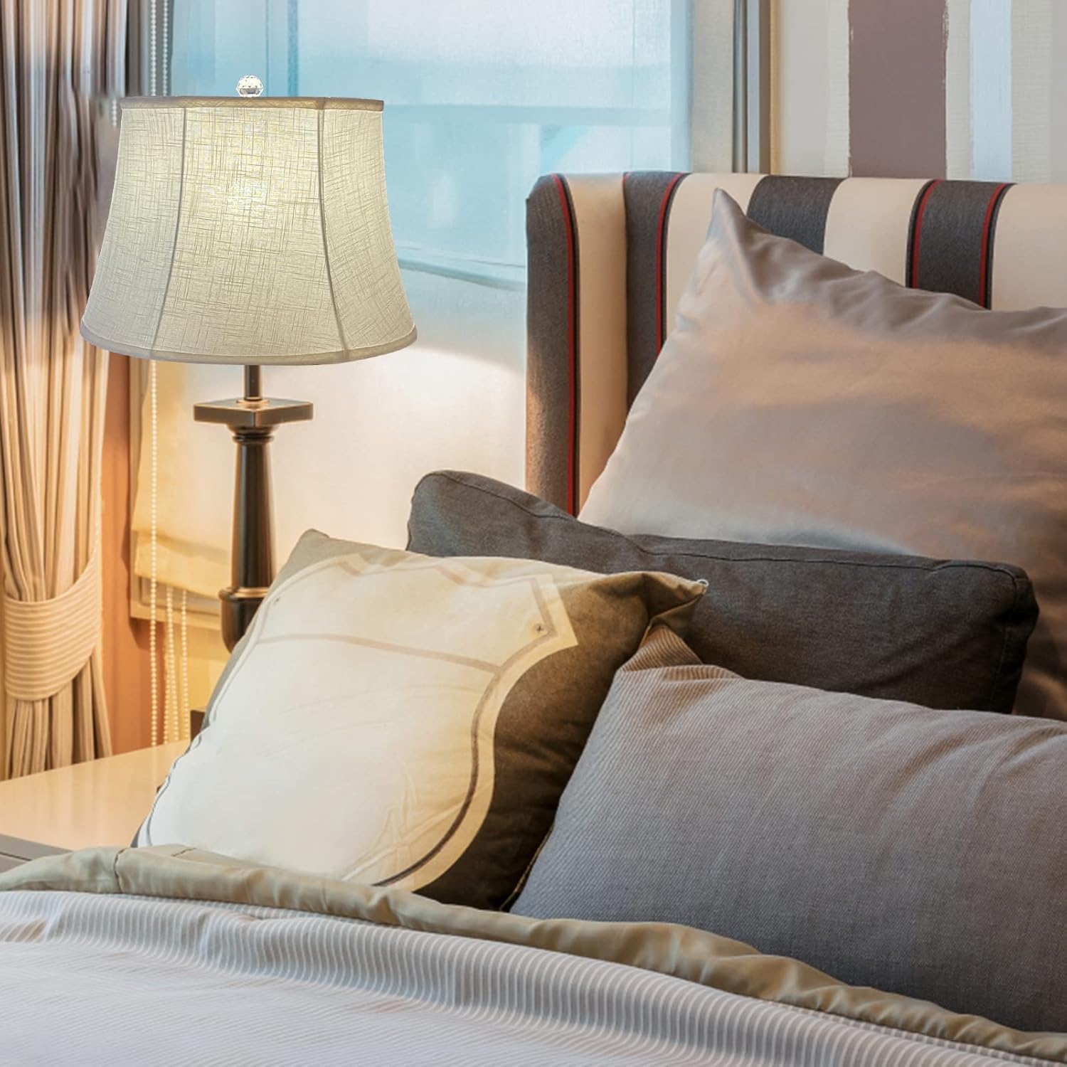 Tootoo Star Brown Large Drum Lamp Shade for Chandeliers Floor Light and Table Lamp,12x16x11" Spider,Fabric Natural Linen Hand Crafted (White) - Image 6