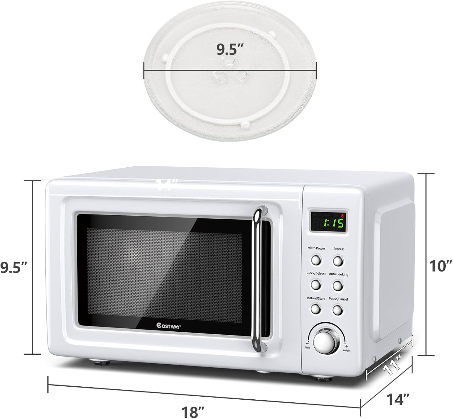 LDAILY 0.7Cu.ft Retro Small Microwave Oven, 700W Compact Countertop Microwave with 5 Power Levels, Auto Cooking Menus, Glass Turntable, Child Lock & Glass Turntable for Apartment, Dorm (White) - Image 7