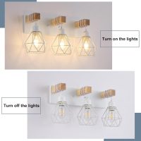 Farmhouse Vanity Light for Bathroom, 3-Light White Wood Bathroom Vanity Light Fixtures Over Mirror, Rustic Sconces Wall Lighting with Metal Lampshade for Living Room, Bedroom, Hallway - Image 5