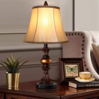 Touch Control Traditional Table Lamp Set of 2, Vintage Bedside Lamps with Dual USB Charging Ports, 3-Way Dimmable Bronze Finish Desk Lamps with Bell Shape Faux Silk Shade for Living Room, Bedroom - Image 7