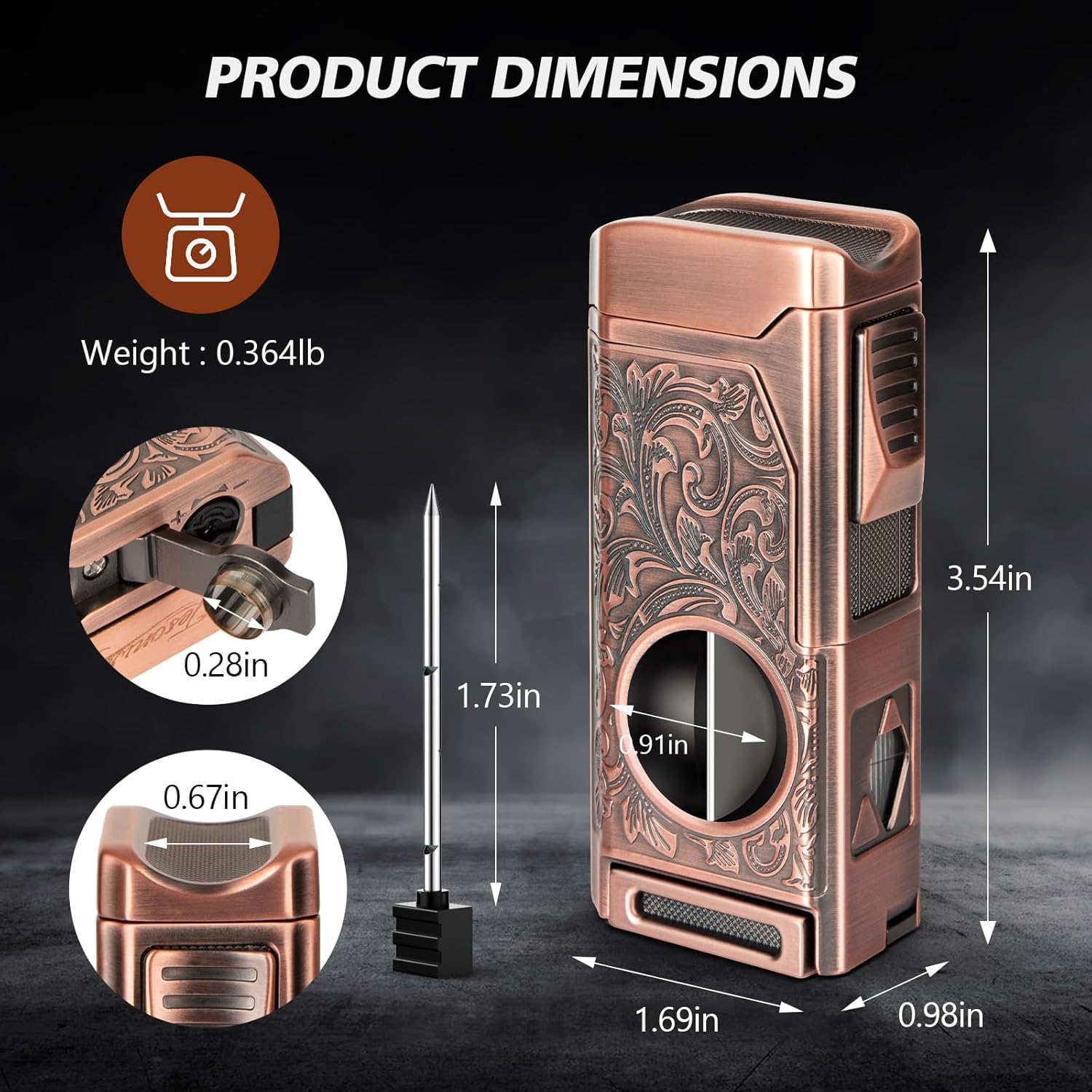 Cigar Torch Lighter, 4 Jet Flame Cigar Lighter with Cigar Cutter V Cut Cigar Accessories Cigar Holder Cigar Punch Cigar Draw Enhancer, Windproof Refillable Butane Lighter, Cigar Gifts for Men - Image 4