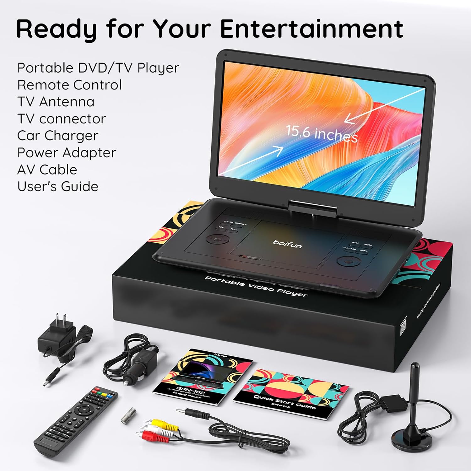 BOIFUN 17.5" Portable TV/DVD Player Combo with 15.6" Large HD Swivel Screen, Digital TV ATSC Tuner, Built-in Battery, Support HDMI in/USB/Micro SD/AV Out and Multiple Disc Formats, Black - Image 9