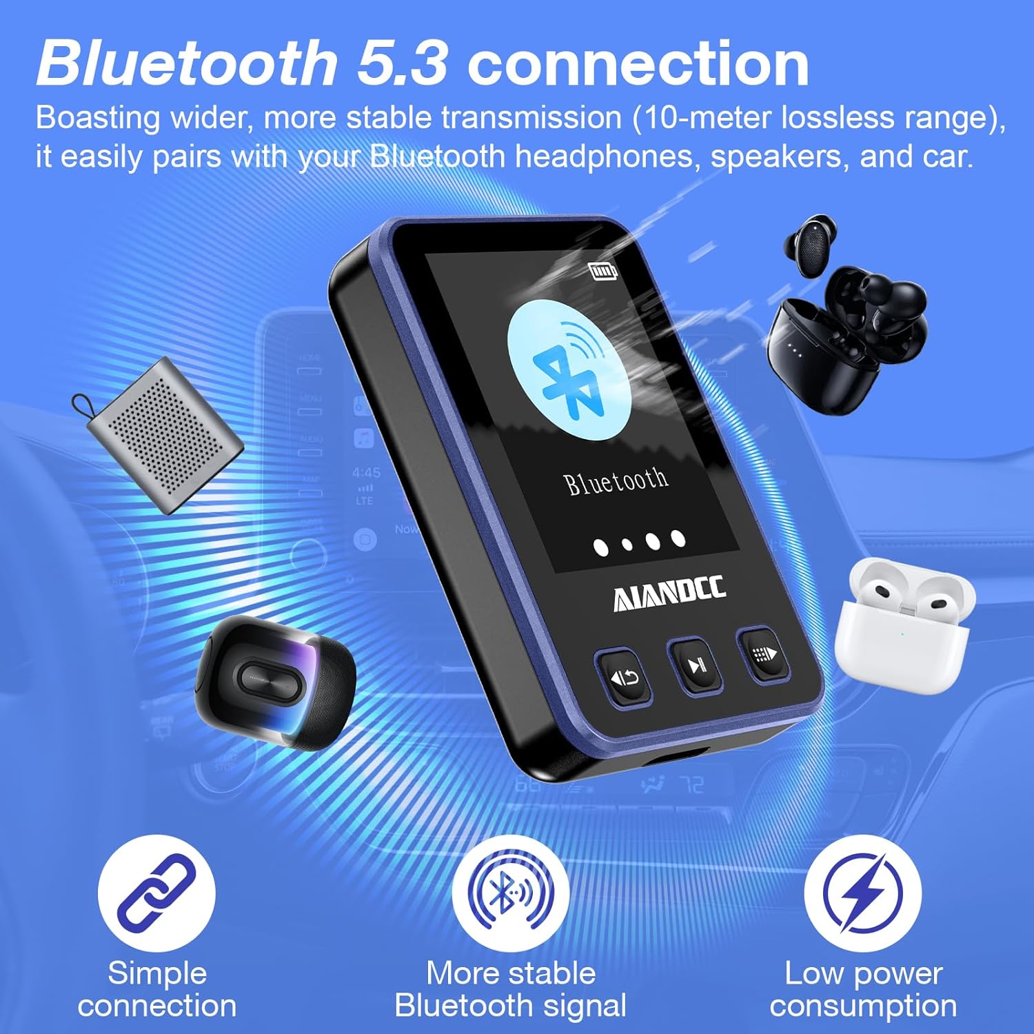 Mp3 Player with Bluetooth 5.3, HiFi Music Player with Sports Clip and Armband, 1.77-inch TFT Color Screen, 32GB mp3 Player for Kids Adults, Earphones Included, TF Card can be Inserted - Image 3