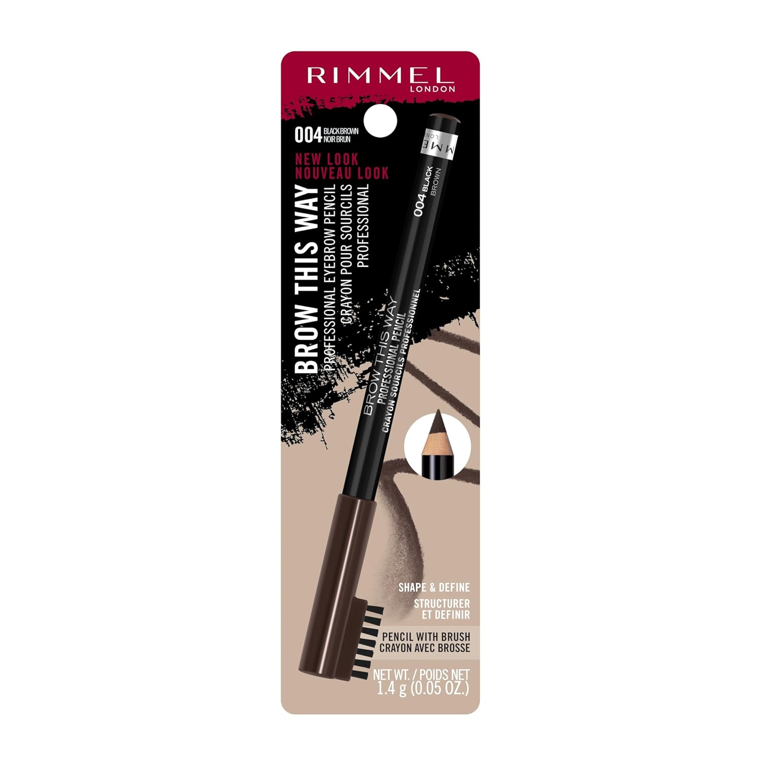 Rimmel London Brow This Way Professional Eyebrow Pencil, Long-Wearing, Highly-Pigmented, Built-In Brush, 004, Black Brown, 0.05oz - Image 3