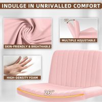 Waleaf Criss Cross Chair with Wheels, Wide Seat Cross Legged Office Chair Armless Ergonomic Office Chair for Home Office, Swivel Adjustable Fabric Wide Desk Chair, Computer Task Vanity Chair (Pink) - Image 4