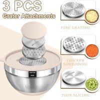 Umite Chef Mixing Bowls with Airtight Lids Set, 8PCS Stainless Steel Khaki Nesting Bowls with Grater Attachments, Kitchen Bowls with Non-Slip Bottoms, Size 5, 4, 3.5, 2, 1.5QT for Mixing & Serving - Image 3