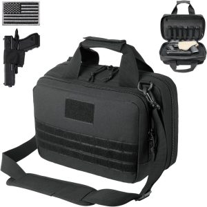 DBTAC Gun Case Bag XS | Tactical 1~2 Pistol Bag Firearm Shooting Case with Lockable Zipper for Shooting Range Outdoor Hunting | US Flag Patch + Universal Holster Included