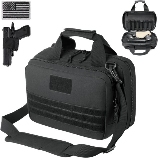 DBTAC Gun Case Bag XS | Tactical 1~2 Pistol Bag Firearm Shooting Case with Lockable Zipper for Shooting Range Outdoor Hunting | US Flag Patch + Universal Holster Included