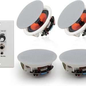 Herdio 6.5'' Bluetooth in Wall in Ceiling Speakers 600W 2-Way Flush Mount Speakers System with Wall Amplifier Receiver for Home Theater Office Bathroom(2Pairs, Paintable-Grille)
