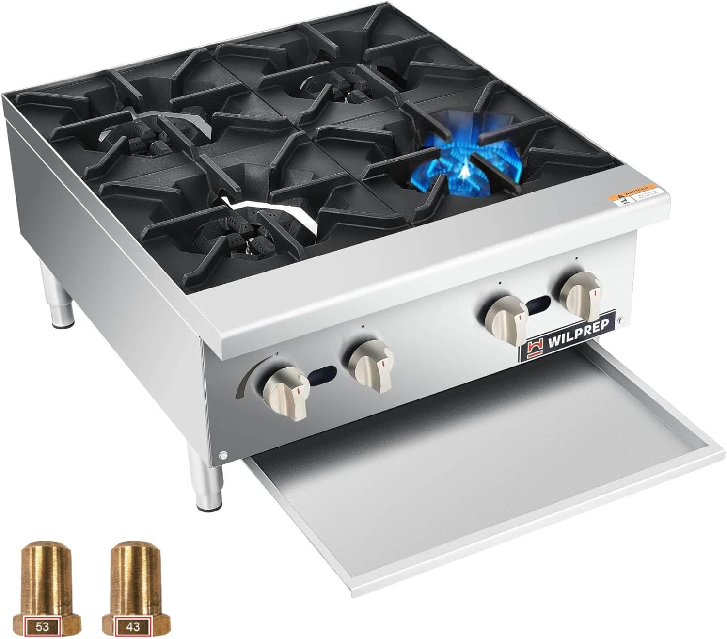 WILPREP Countertop Gas Range, 4 Burner Commercial Hot Plate with Total 100000 BTU, 24" Natural Gas Range with Propane Conversion Kit Grates, Stainless Steel Gas Stove for Restaurant Kitchen, silver