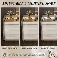 AMERLIFE 47.2" 8 Drawer Dresser with LED Light, Modern High Gloss Chest of Drawers with Glass Tabletop & 2 Six-Grid Jewelry Drawers, for Bedroom, Living Room, Dressing Room, Cream & Grey - Image 4