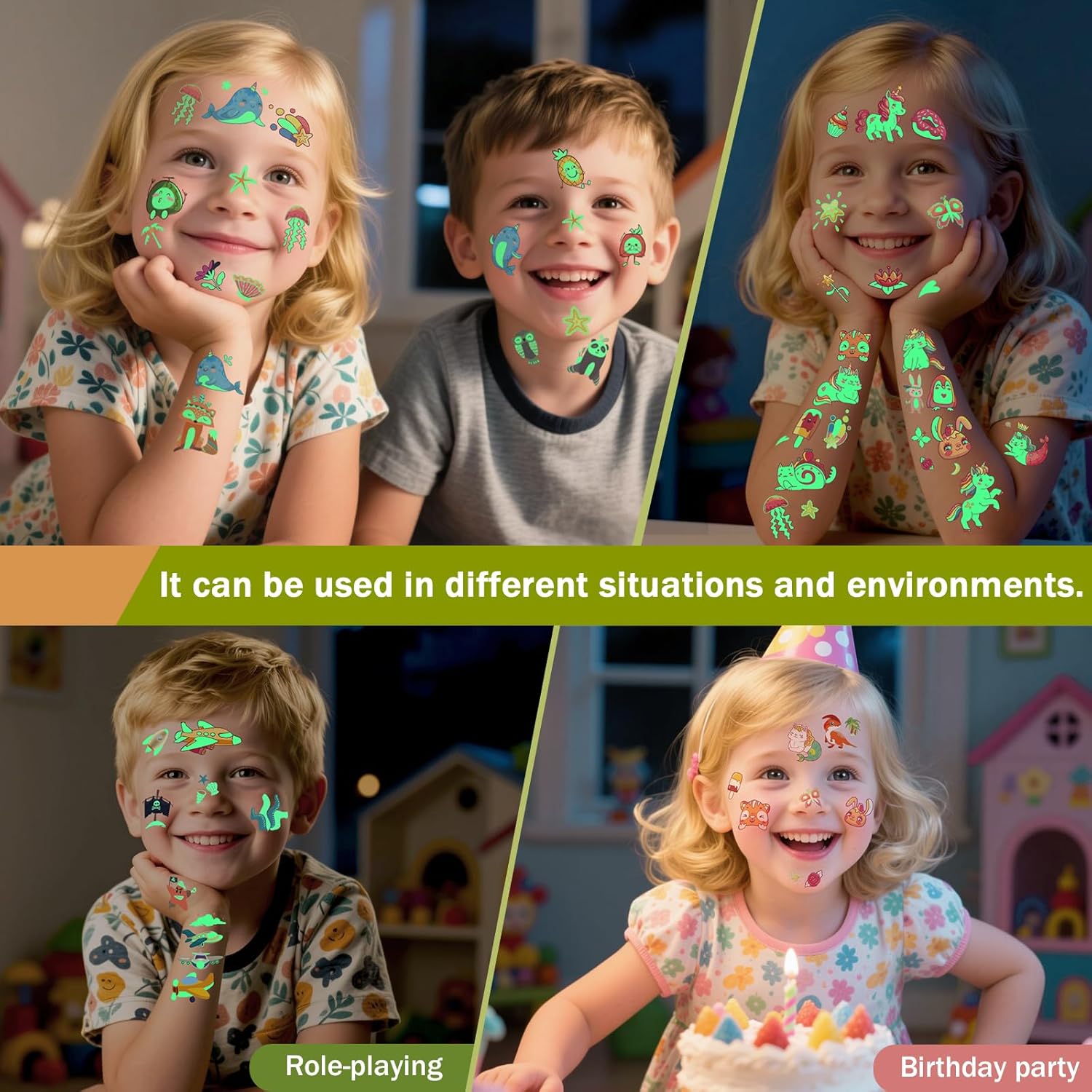 310 Pcs Luminous Temporary Tattoos For Kids,Mixed Styles Glow In The Dark Tattoos for Boys and Girls,Butterfly Dinosaur Pirate Mermaid Fake Tattoo Stickers,Glow Party Supplies Arts and Crafts - Image 3