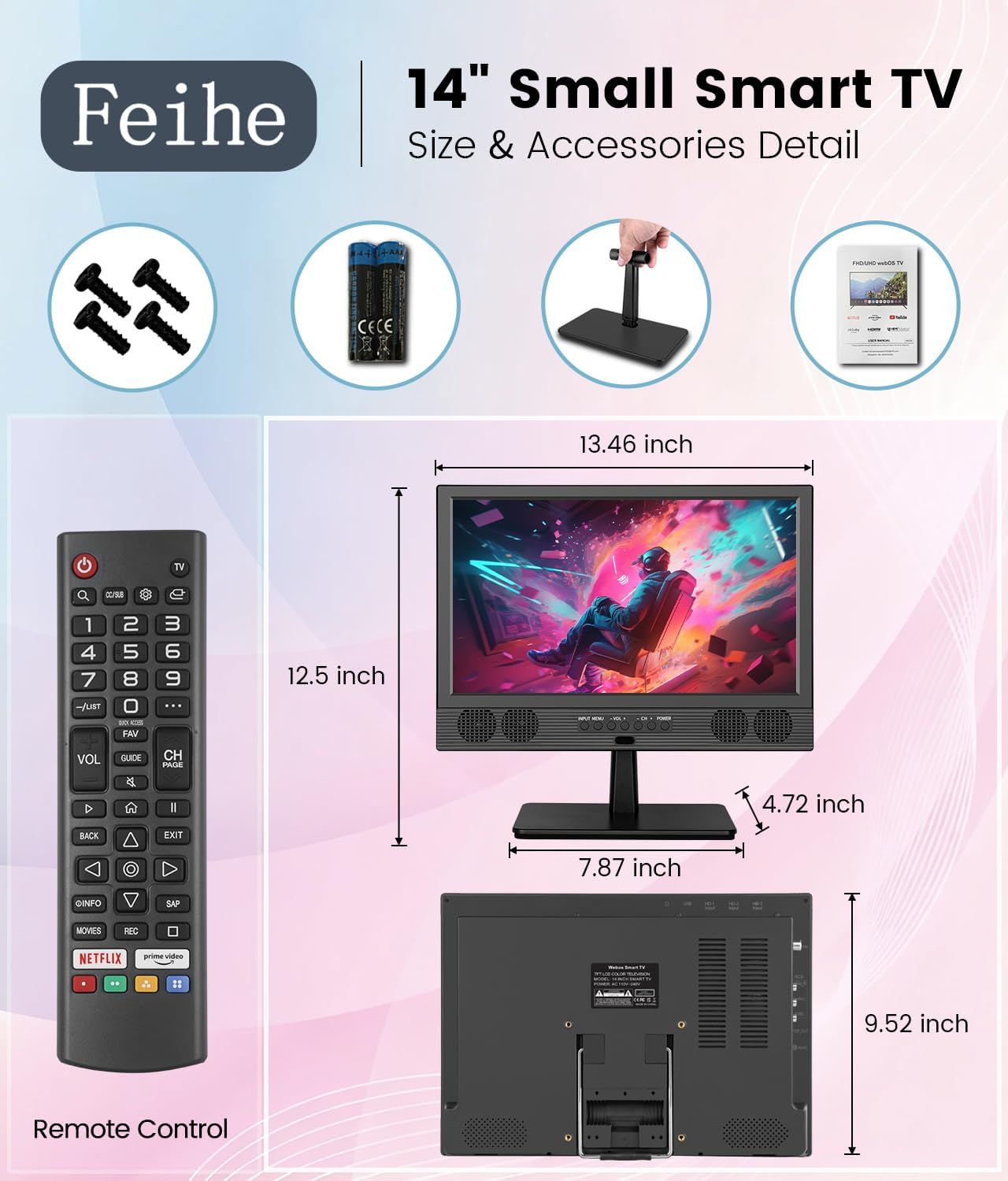 Feihe 14 Inch Small Smart TV, HD LED Flat Screen Smart Television with ATSC Tuner/HDMI/USB/AV for Kitchen, RV, Camper, Bedroom or On-The-Go Entertainment - Image 6