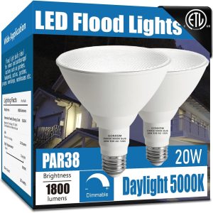 Par38 led Flood Lights Outdoor Light Bulb 2 Pack,Dimmable 5000K Daylight 1800LM,20W Replace up to 200W,Outdoor Flood Light Bulbs for Backyard,Garage,Porch,Garden