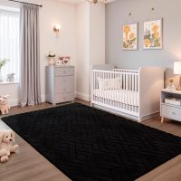 5x7 Black Washable Area Rug for Bedroom Living Room, Modern Geometric Shag Non-Slip Rugs, Fluffy Plush Soft Memory Foam Carpet for Kids Boys Room Nursery - Image 5