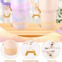 White Cup Accessories Set for Stanley 30OZ & 40OZ Tumbler with Handle, Letter Charms, Bow & Diamond Straw Covers, Glitter Silicone Boot, Personalized Sticker for Stanley Cup Accessories (V) - Image 5