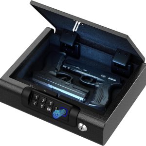 Biometric Gun Safe for Pistols 3-Ways unlock Fingerprint Digital PIN Key Unlock Handgun Safe with Sound, Lock box for Cloakroom living room Bedroom Nightstand and Car BILLCONCH