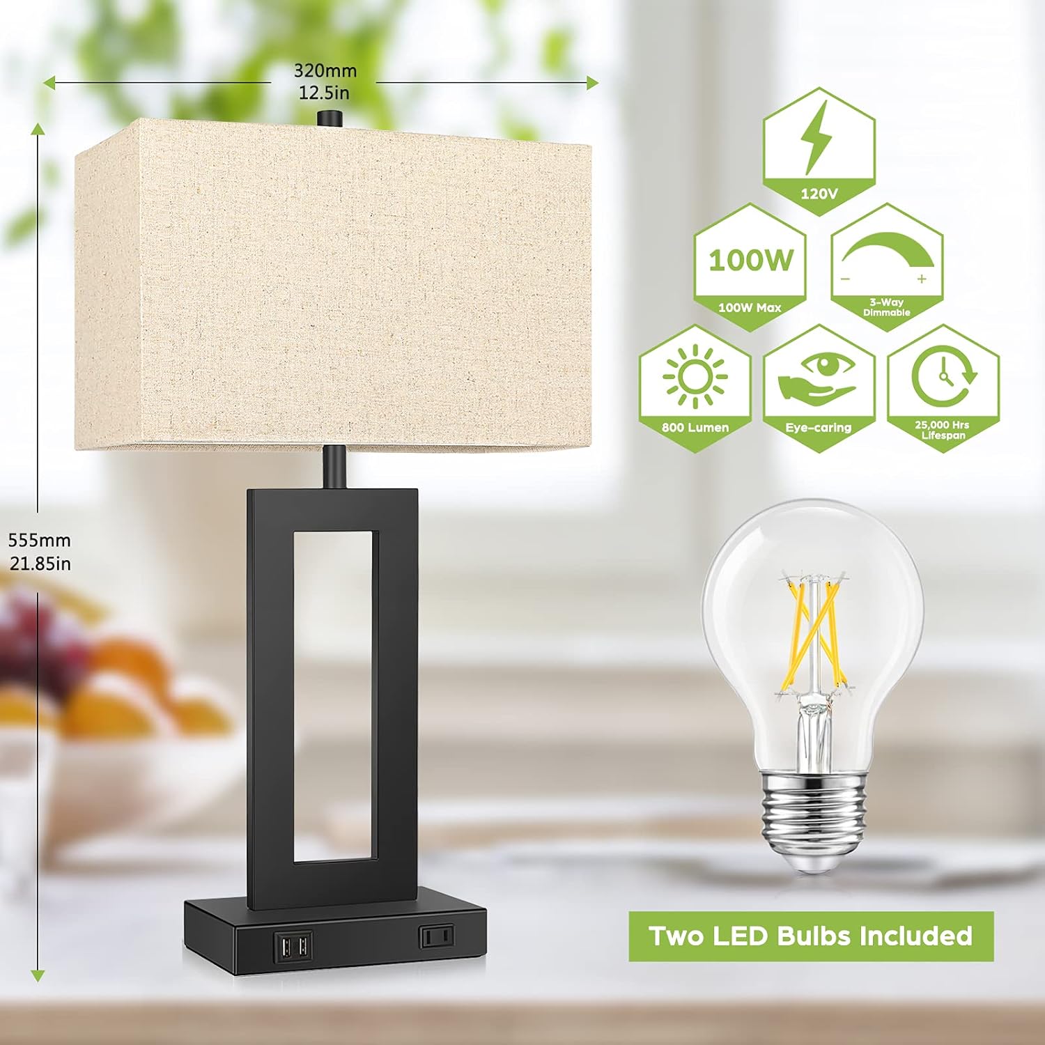 Set of 2 Touch Control Table Lamp with 2 USB Ports, 3-Way Dimmable Modern Nightstand Lamp Sets Bedside Touch Desk Lamp with Fabric Cream Shade for Bedroom Table Living Room Reading, Included Bulbs - Image 2
