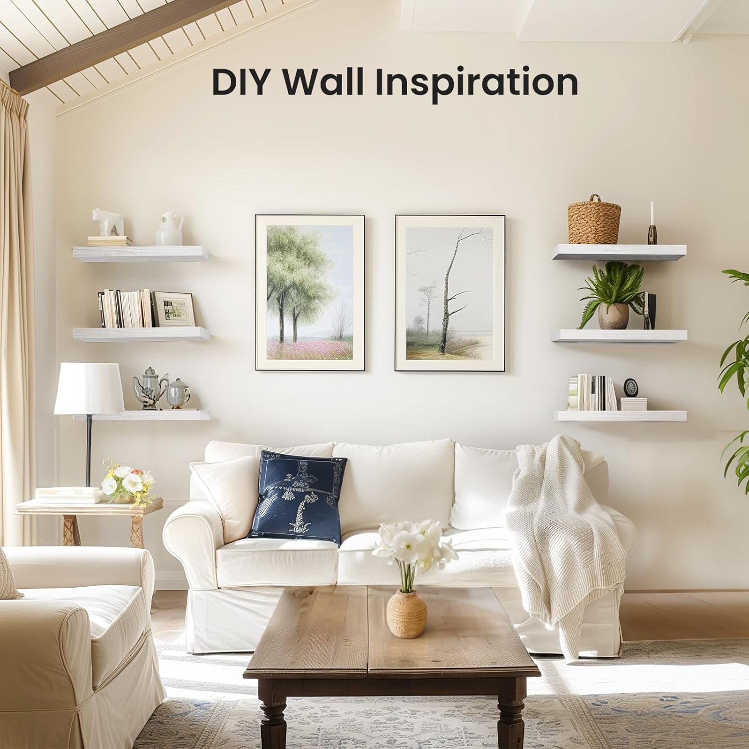 AMADA HOMEFURNISHING Floating Shelves, Wall Shelves for Bathroom/Living Room/Bedroom/Kitchen Decor, White Shelves with Invisible Brackets Set of 3 - AMFS08 - Image 2