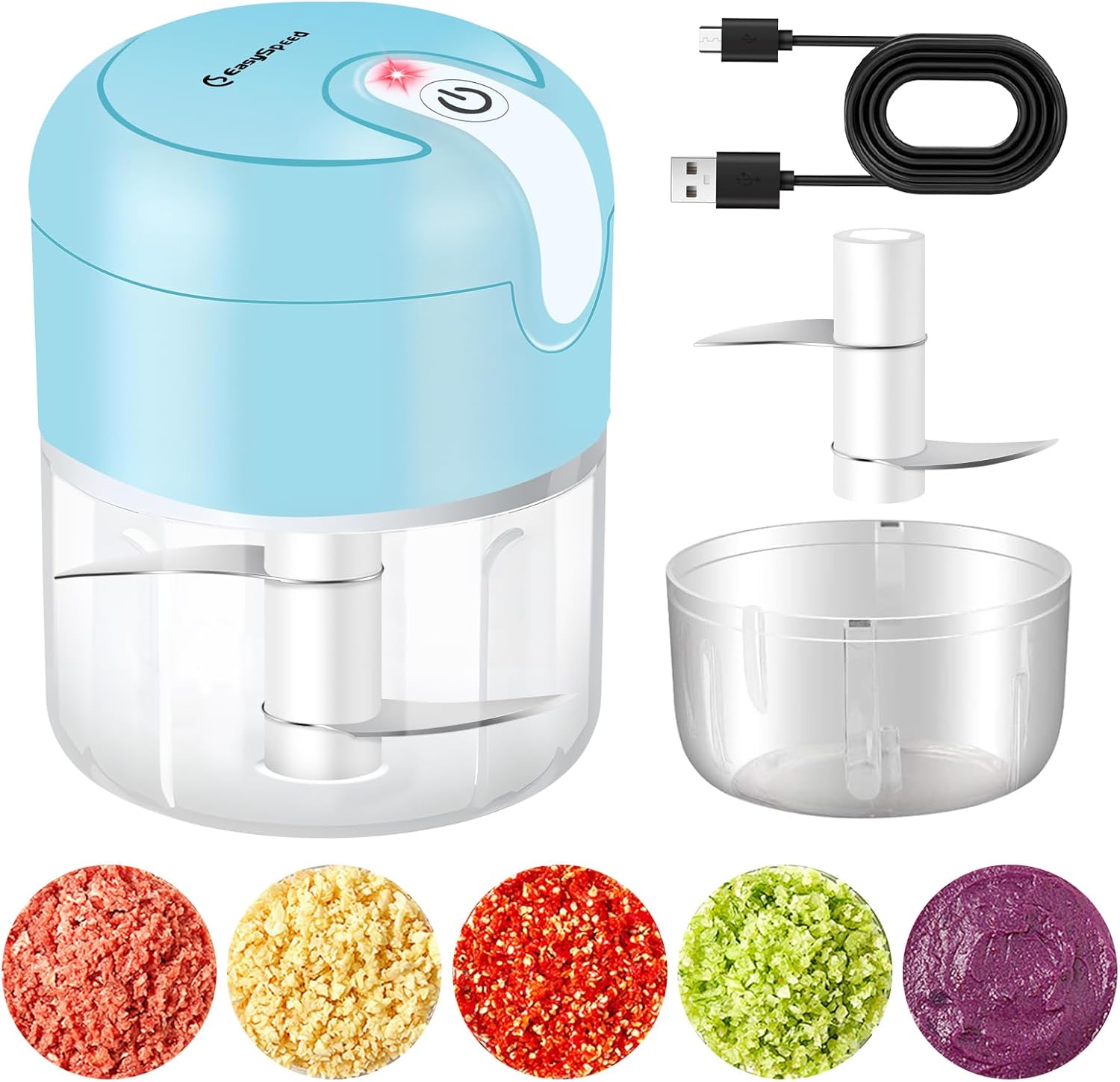 EASYSPEED Electric Garlic Chopper 1Cup, Mini USB Charging Wireless Food Processor with 304 Stainless Steel, 2 Sharp Blades, Portable Kitchen Meat Grinder for Onion, Garlic, Ginger, Baby Food - Image 5