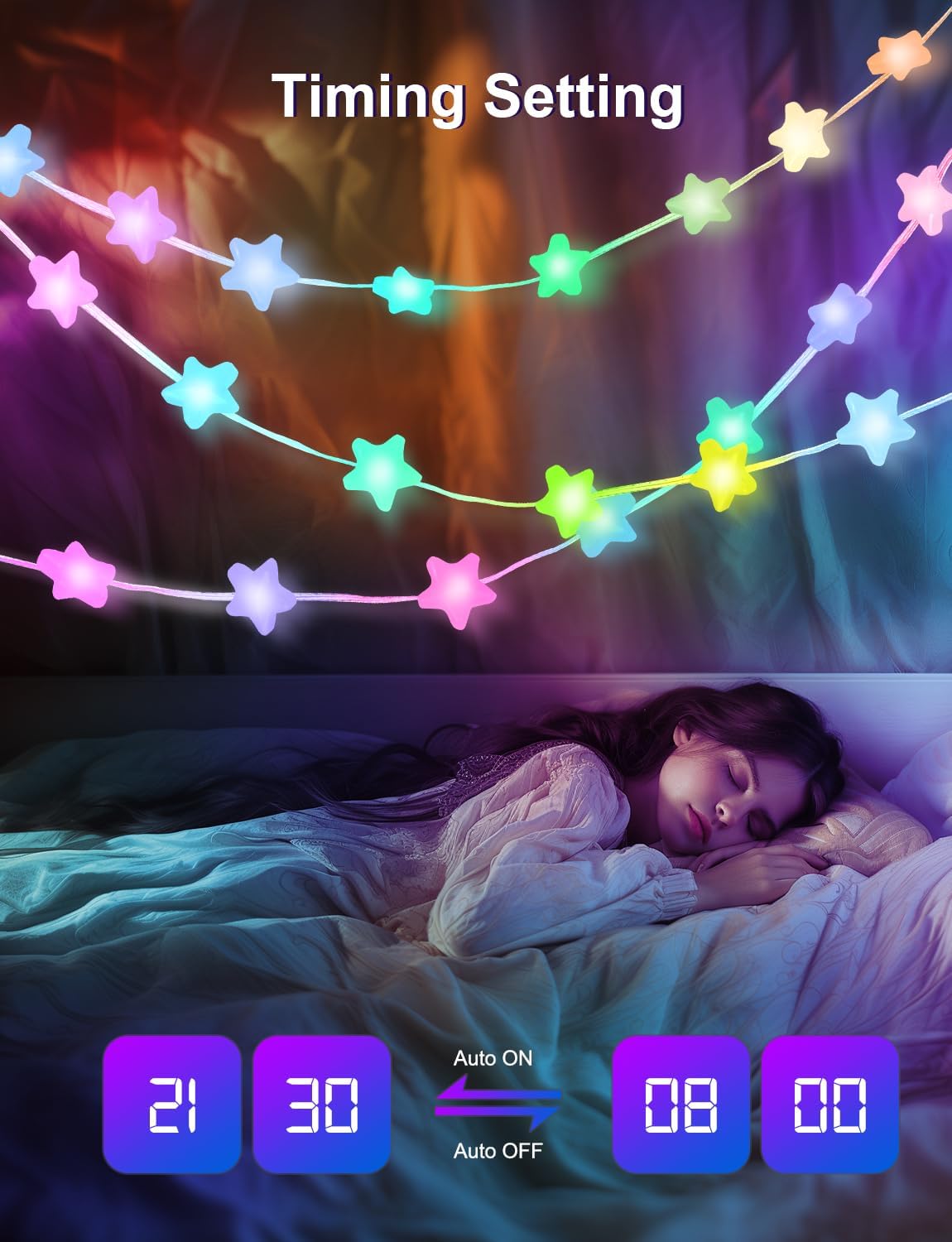 Smart Star String Lights Plug in, 33Ft 16 Million Color Changing Fairy Lights RGB Built in Chip APP & Remote Control DIY Music Sync Twinkle Light for Bedroom Halloween Decoration - Image 5