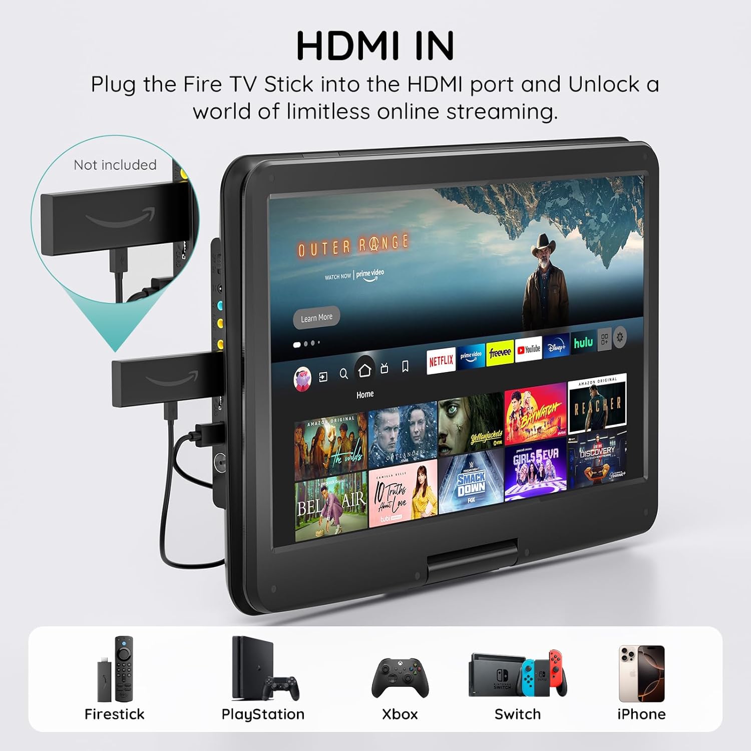 BOIFUN 17.5" Portable TV/DVD Player Combo with 15.6" Large HD Swivel Screen, Digital TV ATSC Tuner, Built-in Battery, Support HDMI in/USB/Micro SD/AV Out and Multiple Disc Formats, Black - Image 5