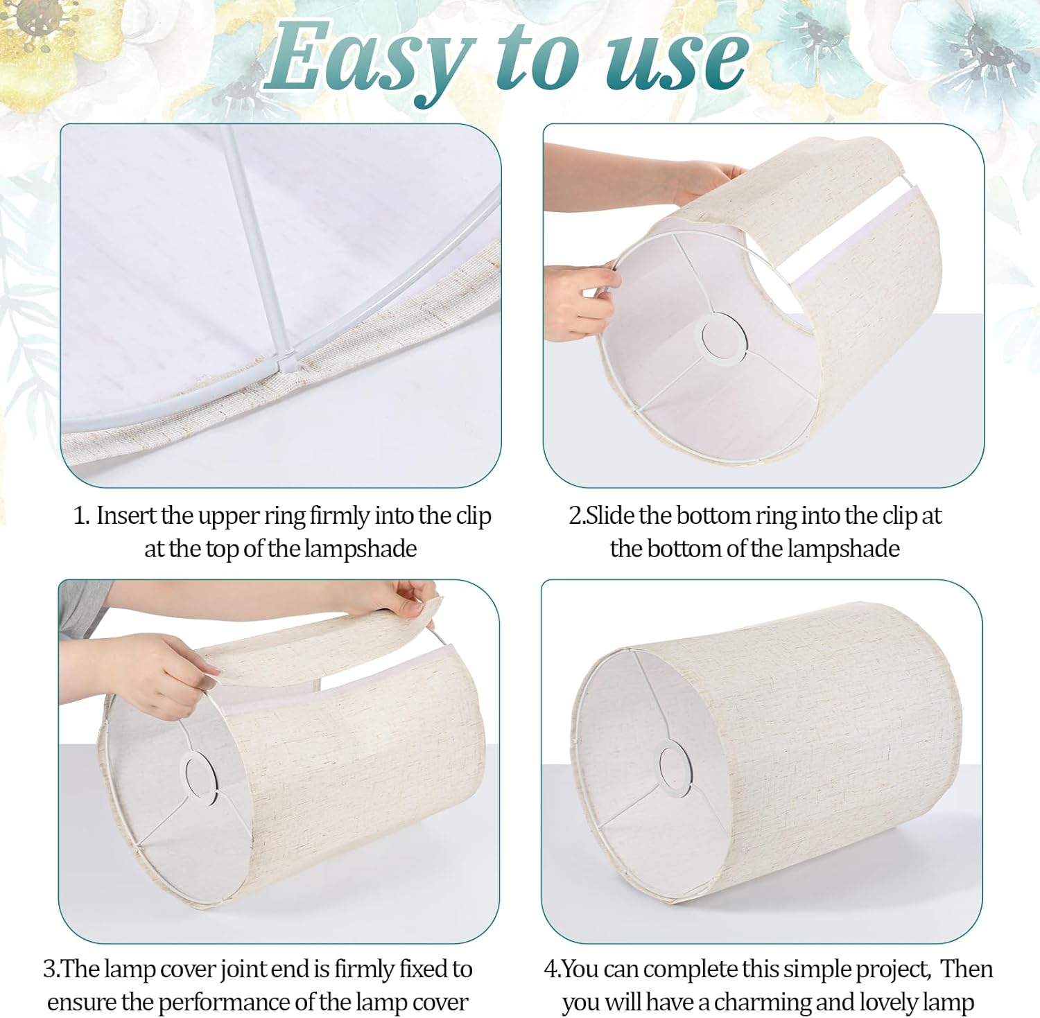 Beige Tall Lamp Shade, Drum Lamp shades, Replacement Drum Lamp Shade Natural Linen Hand Crafted for Table Lamps, Floor Lamps, Chandelier Lamp, Easy Assembly Required(9.8" Top X 9.8" Bottom X 13" High) - Image 5