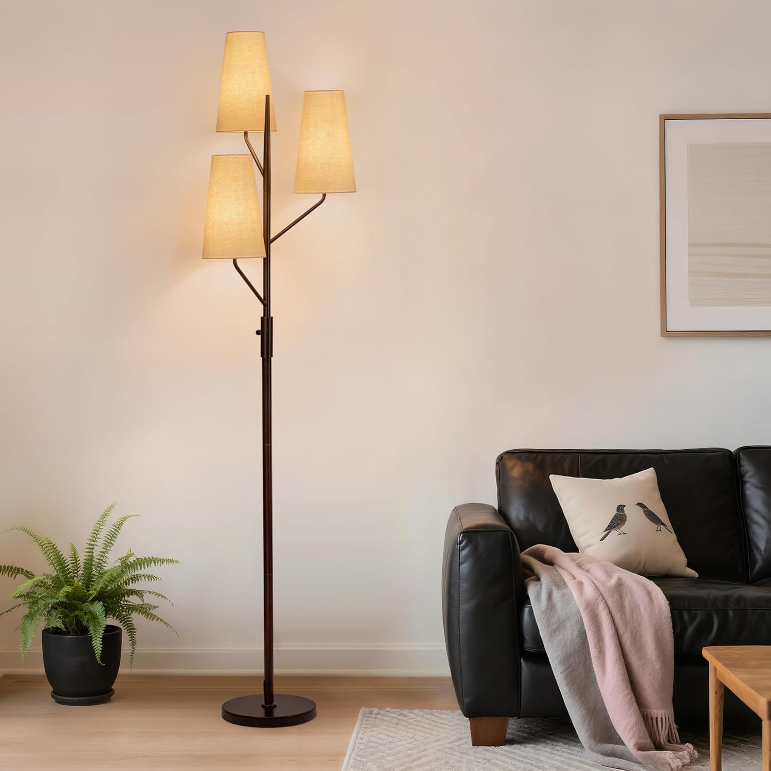 Floor Lamp for Living Room, 70" Tall Farmhouse Standing Lamp with Linen Shades, Industrial Rustic Tree Floor Lamps for Bedroom, Office and Dining Room(Bulb Not Included) - Image 2