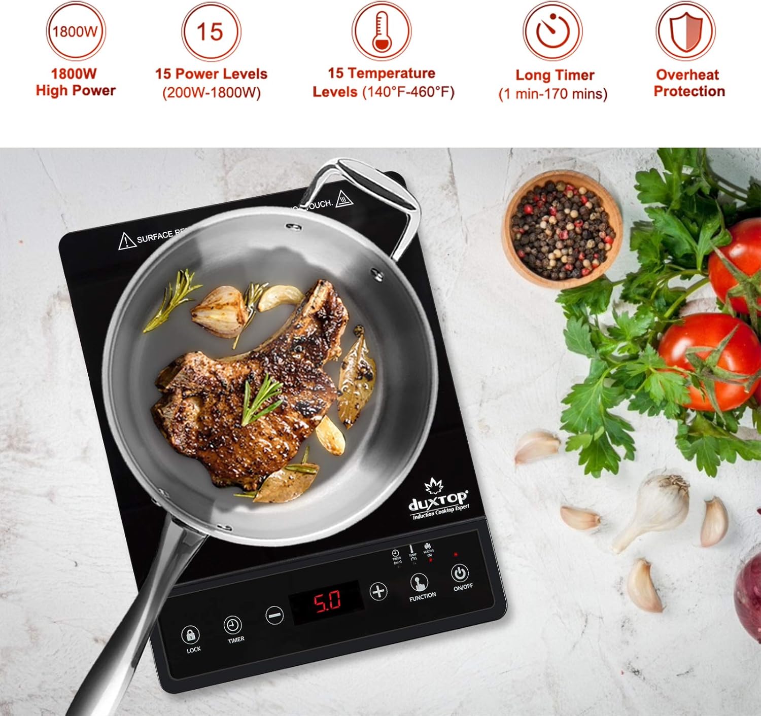 Duxtop Portable Induction Cooktop, Countertop Burner, Induction Burner with Timer and Sensor Touch, 1800W 8500ST E210C2 - Image 2
