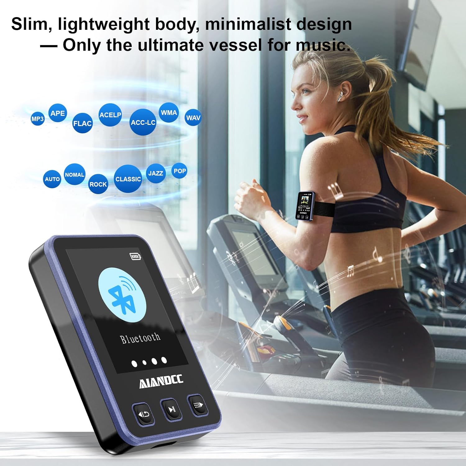 Mp3 Player with Bluetooth 5.3, HiFi Music Player with Sports Clip and Armband, 1.77-inch TFT Color Screen, 32GB mp3 Player for Kids Adults, Earphones Included, TF Card can be Inserted - Image 2