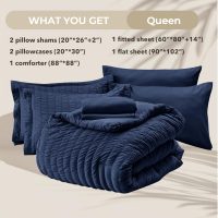 HYMOKEGE Navy Blue Queen Comforter Set Seersucker 7 Pieces, All Season Luxury Bed in a Bag for Bedroom, Bedding Set with Comforters, Sheets, Pillowcases & Shams - Image 6