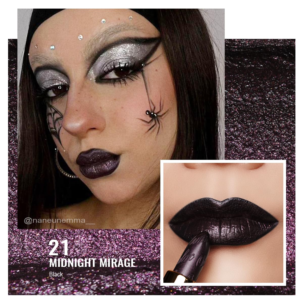 Oulac Halloween Black Lipstick for Women, Black with Raspberry Shimmer, High-Impact Lipcolor with Moisturizing Creamy Formula, Vegan & Cruelty-Free, Midnight Mirage (21) - Image 2