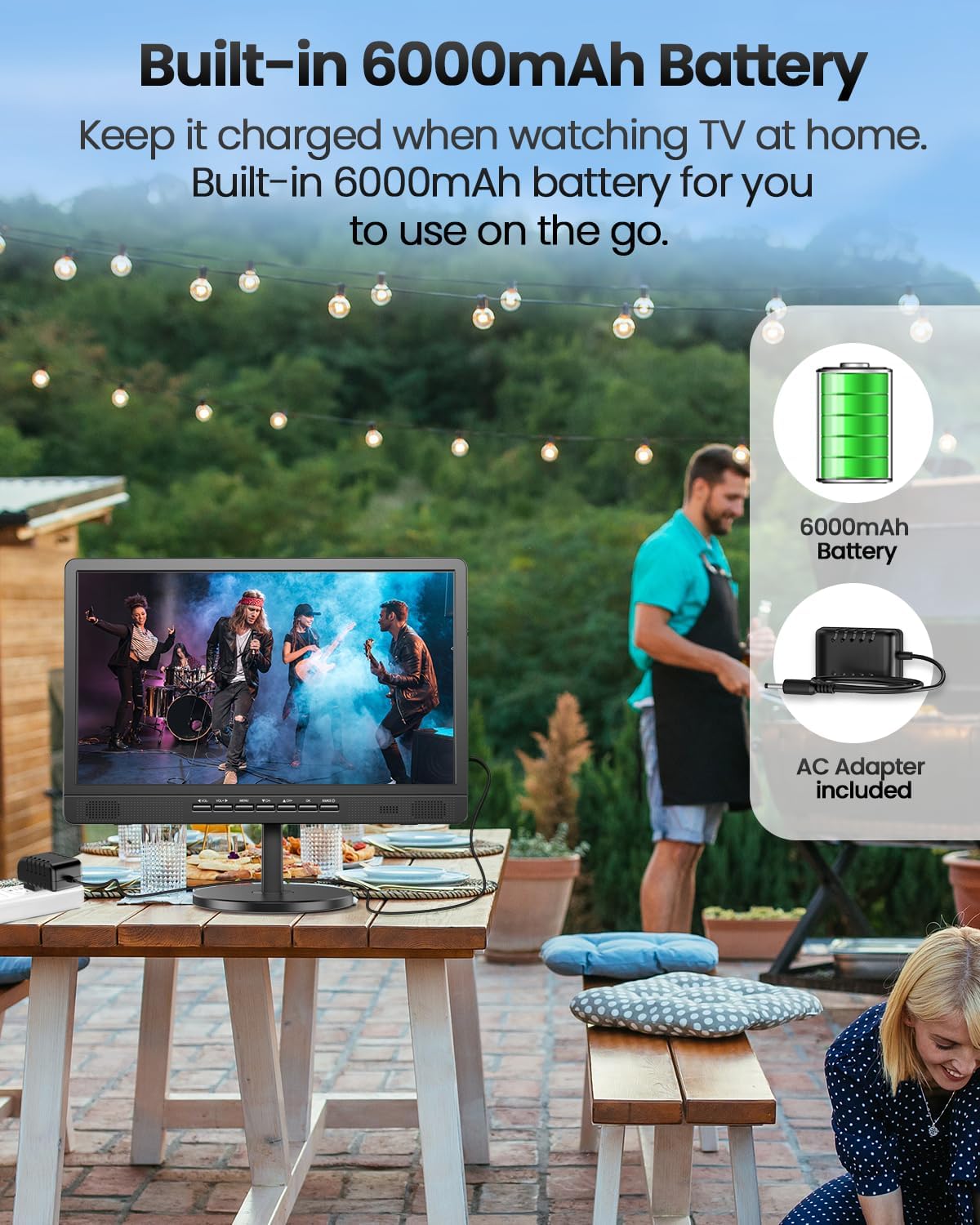 Desobry 18.5" Portable TV with Antenna, 6500mAh Built-in Power Operated TV, 12 Volt Small TV Support HDMI/AV/USB/Headphone Jack Input,Portable T V for Camping, RV, Patio, Kitchen, Indoor, Outdoor - Image 3
