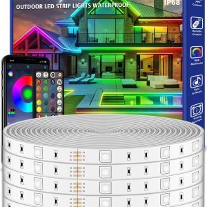 200ft Outdoor LED Strip Lights Waterproof,Music Sync RGB IP68 Outside Led Light Strips Waterproof with App and Remote,Exterior Led Rope Lights Waterproofs Decoration for Deck,Balcony,Garden,Pool