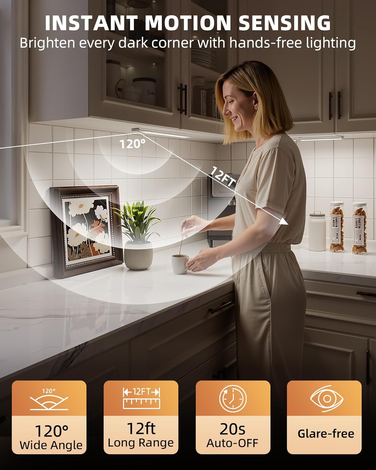 EZVALO 10inch Under Cabinet Lighting, LED Motion Sensor Light Indoor, 2400mAh USB Rechargeable Closet Lights, Dimmable & Magnetic Wireless Under Counter Lights for Kitchen, Pantry, Stairs (2 Pack) - Image 2