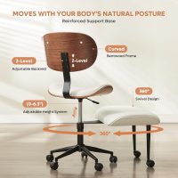 Bestier Criss Cross Office Chair with Wheels, 360° Swivel ADHD Chair for Adults, Height Adjustable Meditation Chair with Wider Bentwood Back Support for Multi Position (Contemporary Bentwood, White) - Image 4