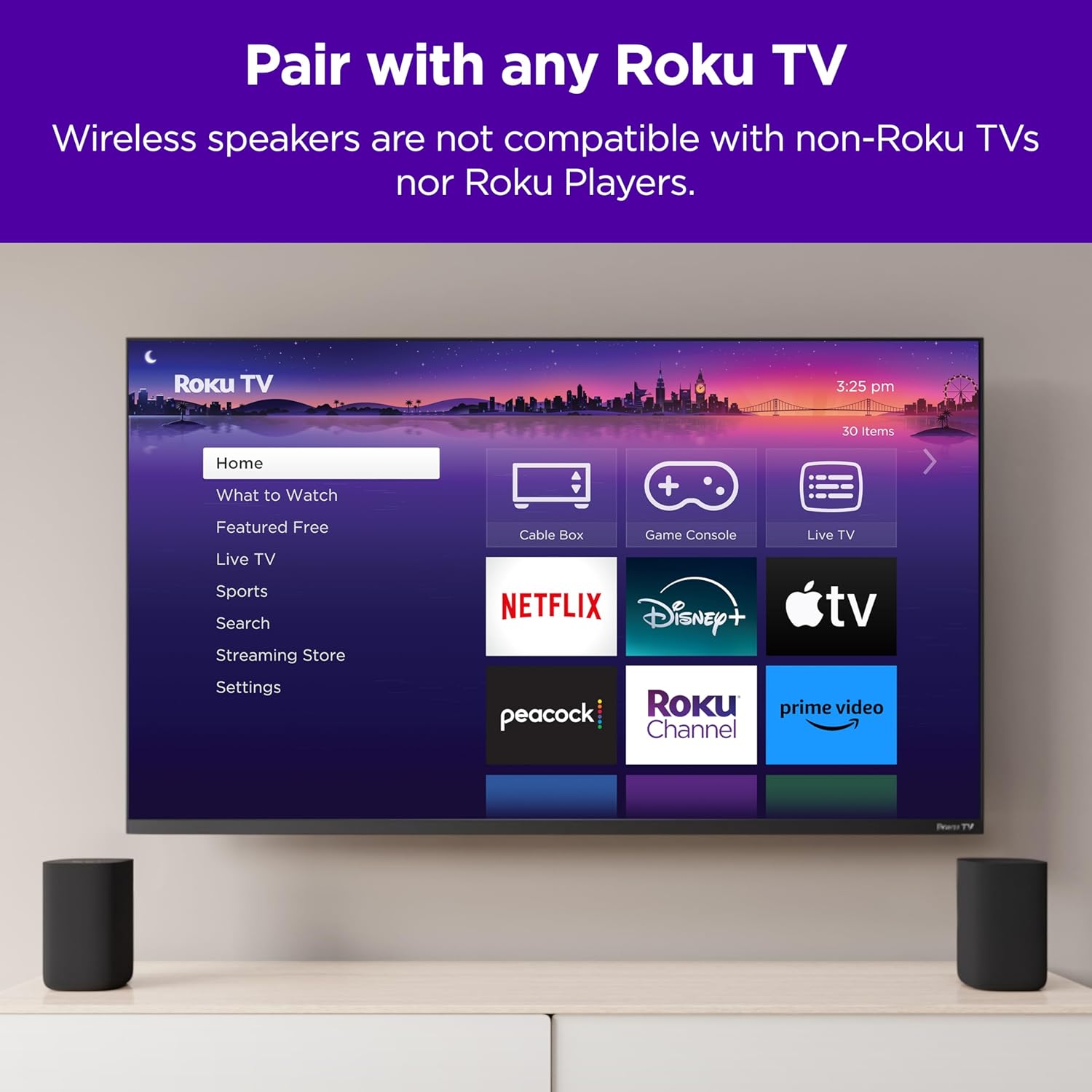 Roku Wireless Speakers (for Roku Streambars or Roku TV),Black 2 Count (Pack of 1) - Image 2