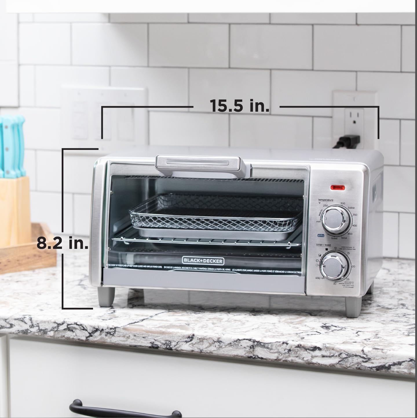 BLACK+DECKER Crisp 'N Bake Air Fry Countertop Convection Toaster Oven, Medium Capacity, 4-Slice, 5-in-1, Fits 9” Pizza, 30-Min Timer, Bake, Broil, Air Fry, Toast, Keep Warm, Stainless Steel - Image 8