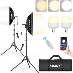 EMART Softbox Photography Lighting Kit, 16"x16" Pull Soft Box, 50W 3000K-6000K LED Bulb with Remote/APP Control, Professional Photoshoot Equipment for Studio Lights, Portrait, Video Recording(2 Pack)