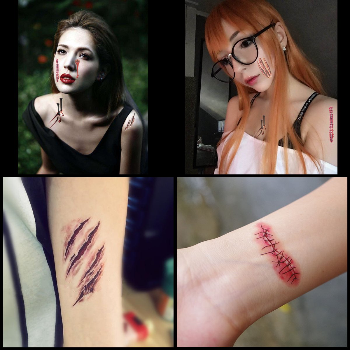 10pcs Fake Bloody Wound Stitch Scar Scab Waterproof Temporary Tattoo Sticker Halloween Masquerade Prank Makeup Props (10pcs S165) - Image 5