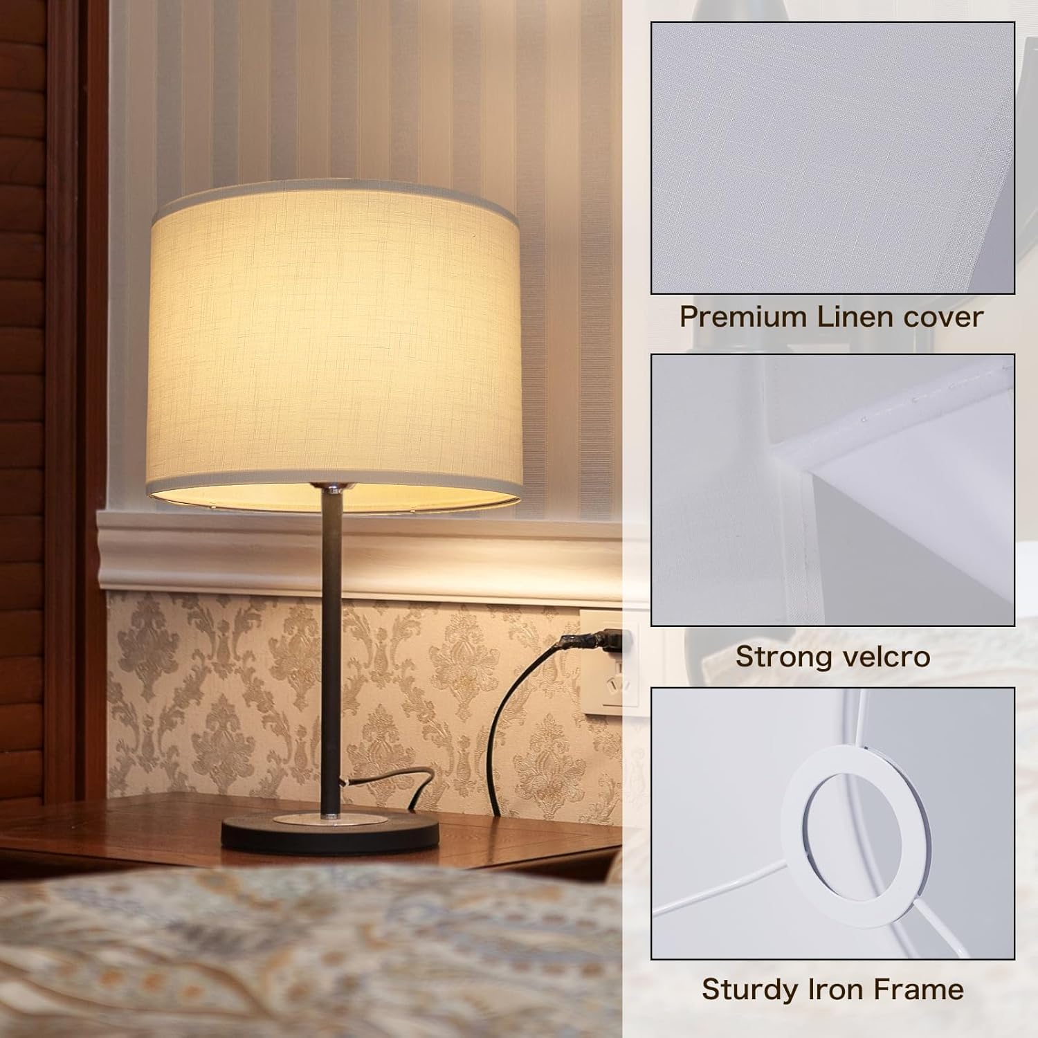 White Lamp Shades Set of 2, Drum Lampshades 13" Top x 13" Bottom x 10" High (Spider), Replacement Lamp Shades Natural Linen Hand Crafted for Table Lamps Floor Lamps Pendent Light, Assembly Required - Image 4